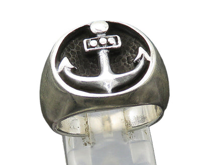 925 Sterling Silver  Vintage Ship Anchor Nautical Motif Band Ring Sz 8 RG22640