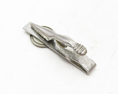 925 Sterling Silver  Vintage Mother Of Pearl Textured Petite Tie Clip  TR1700
