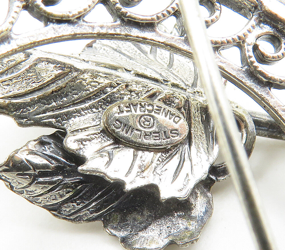 DANECRAFT 925 Sterling Silver  Vintage Shiny Floral Leaves Brooch Pin  BP6196
