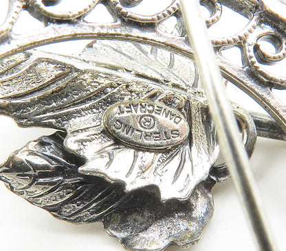 DANECRAFT 925 Sterling Silver  Vintage Shiny Floral Leaves Brooch Pin  BP6196
