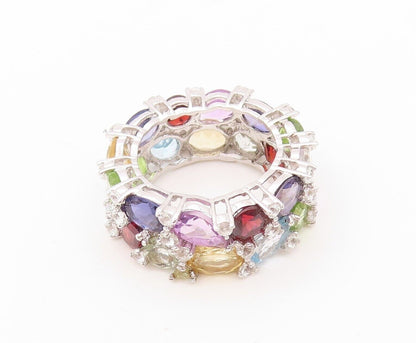 925 Sterling Silver Vintage Ring Multi Shape Multi Cut Topaz Band Sz 8.5 RG30200