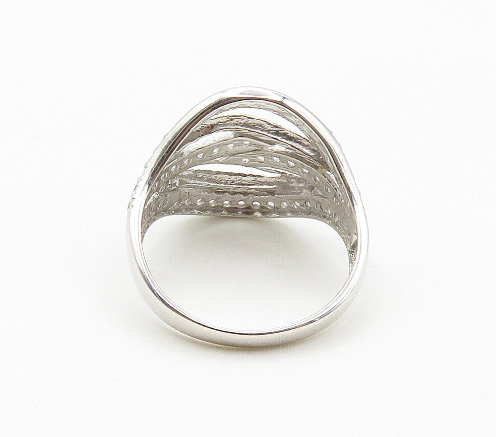 925 Sterling Silver  Shiny White Topaz Cutout Design Band Ring Sz 7  RG15509