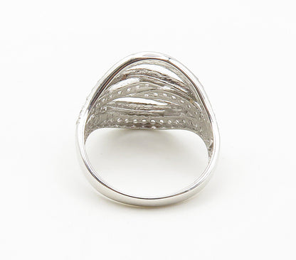 925 Sterling Silver  Shiny White Topaz Cutout Design Band Ring Sz 7  RG15509