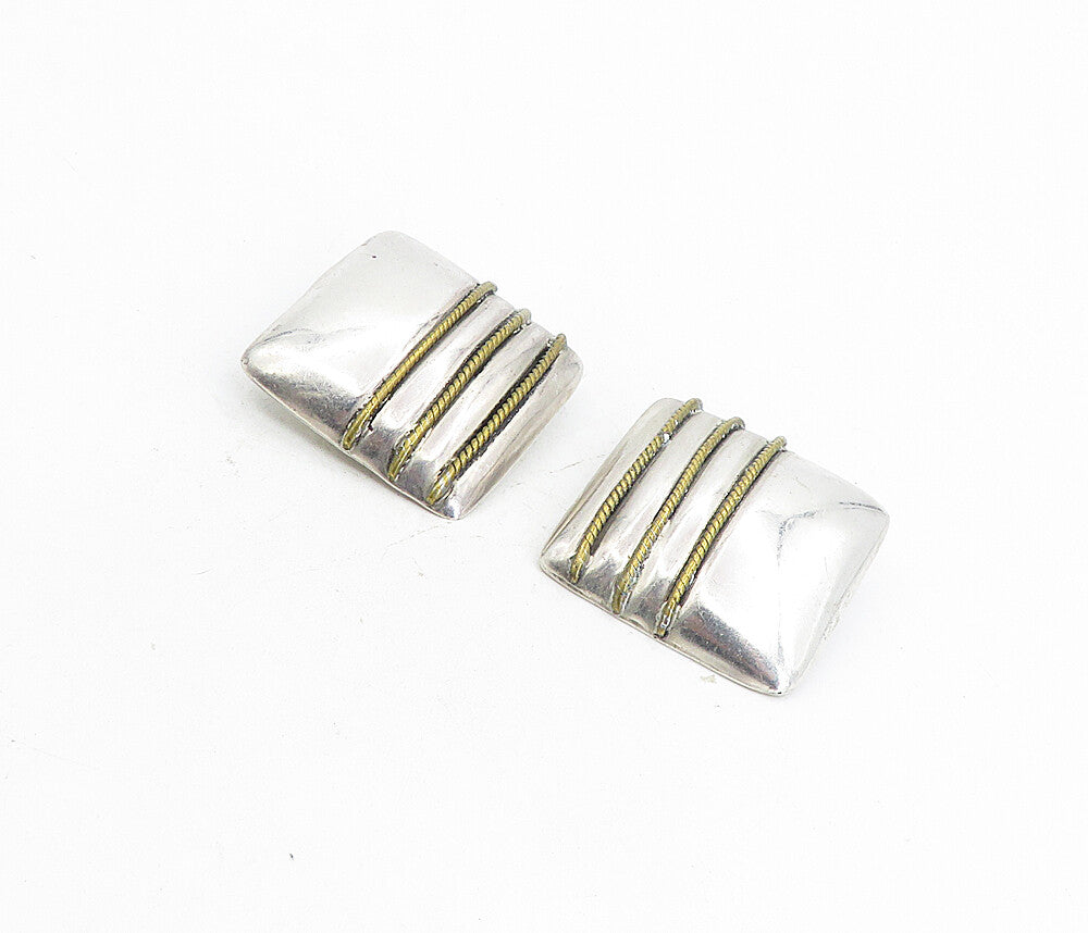 MEXICO 925 Sterling Silver   Vintage 2 Tone Square Non Pierce Earrings  EG4401