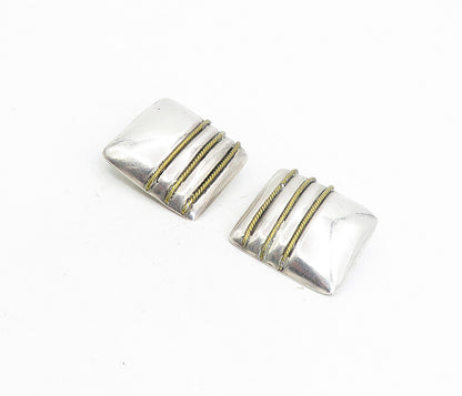 MEXICO 925 Sterling Silver   Vintage 2 Tone Square Non Pierce Earrings  EG4401