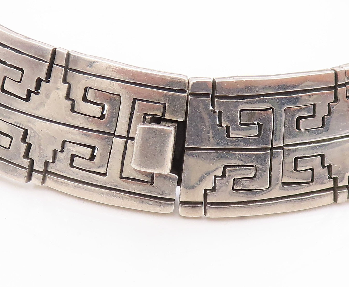 925 Sterling Silver Vintage Necklace MEXICO Geometric Link Choker HEAVY  NE4644