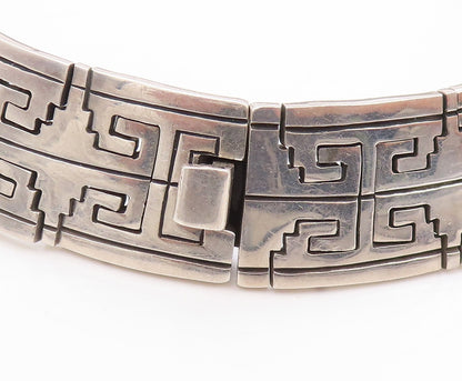 925 Sterling Silver Vintage Necklace MEXICO Geometric Link Choker HEAVY  NE4644