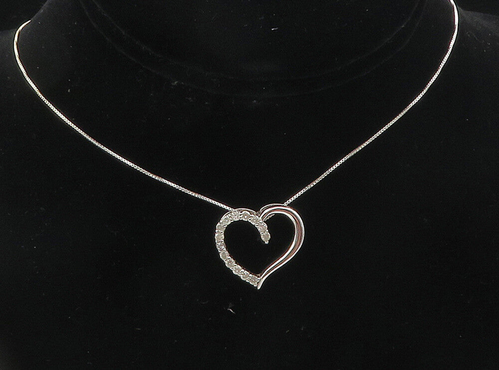 925 Sterling Silver  Genuine Diamonds Open Love Heart Chain Necklace  NE1930