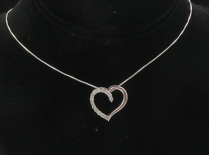 925 Sterling Silver  Genuine Diamonds Open Love Heart Chain Necklace  NE1930