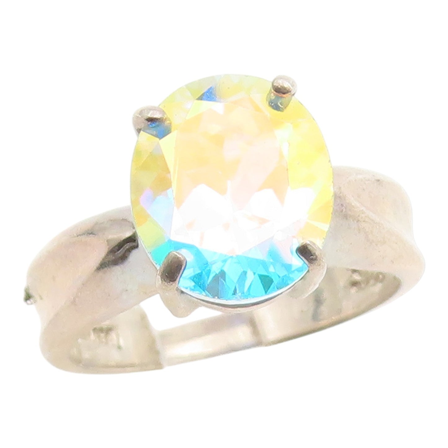 925 Sterling Silver Vintage Ring BADAVICI  Mystic Topaz Solitaire  Sz 9  RG35479