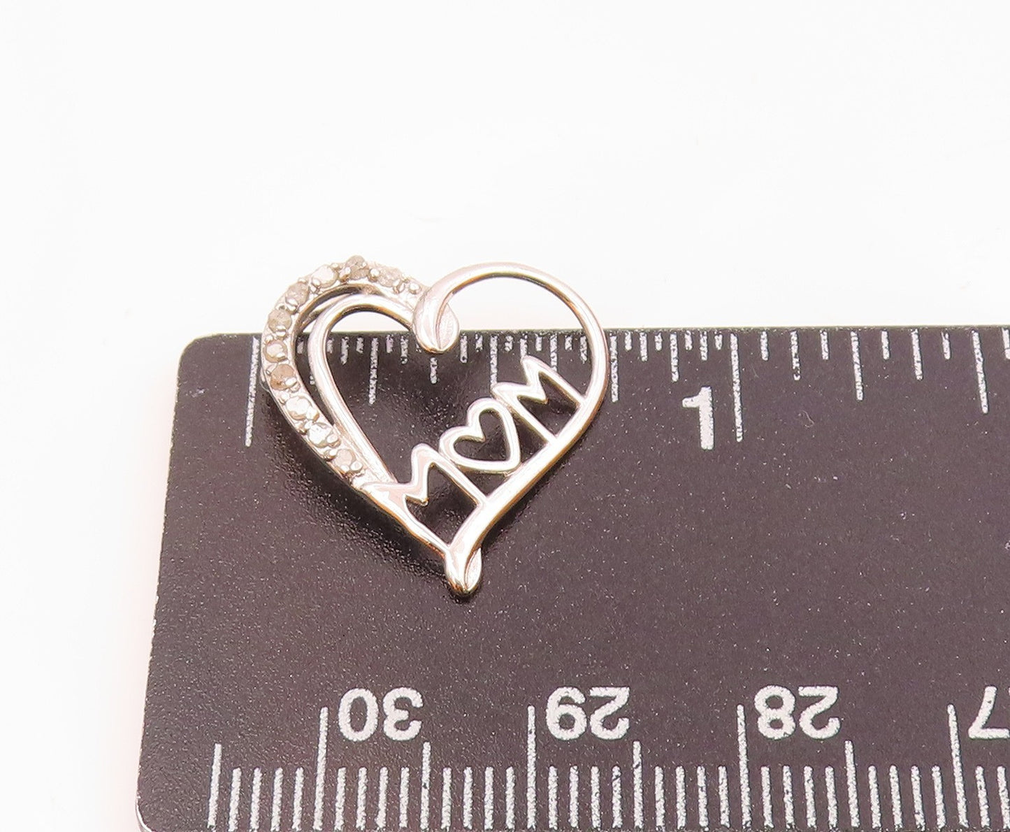 925 Sterling Silver  Vintage Genuine Diamonds Mom Love Heart Pendant  PT17760