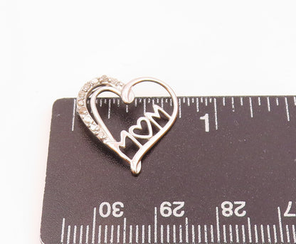 925 Sterling Silver  Vintage Genuine Diamonds Mom Love Heart Pendant  PT17760