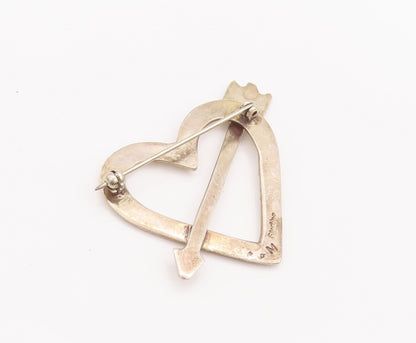 925 Sterling Silver Vintage Brooch Pin NAVAJO Carved Heart Pierced Arrow BP10667
