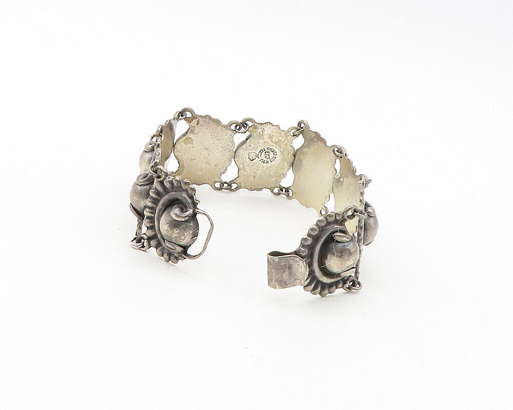 EMF MEXICO 925 Silver  Vintage Dark Tone Swirl Dome Chain Bracelet  BT6956