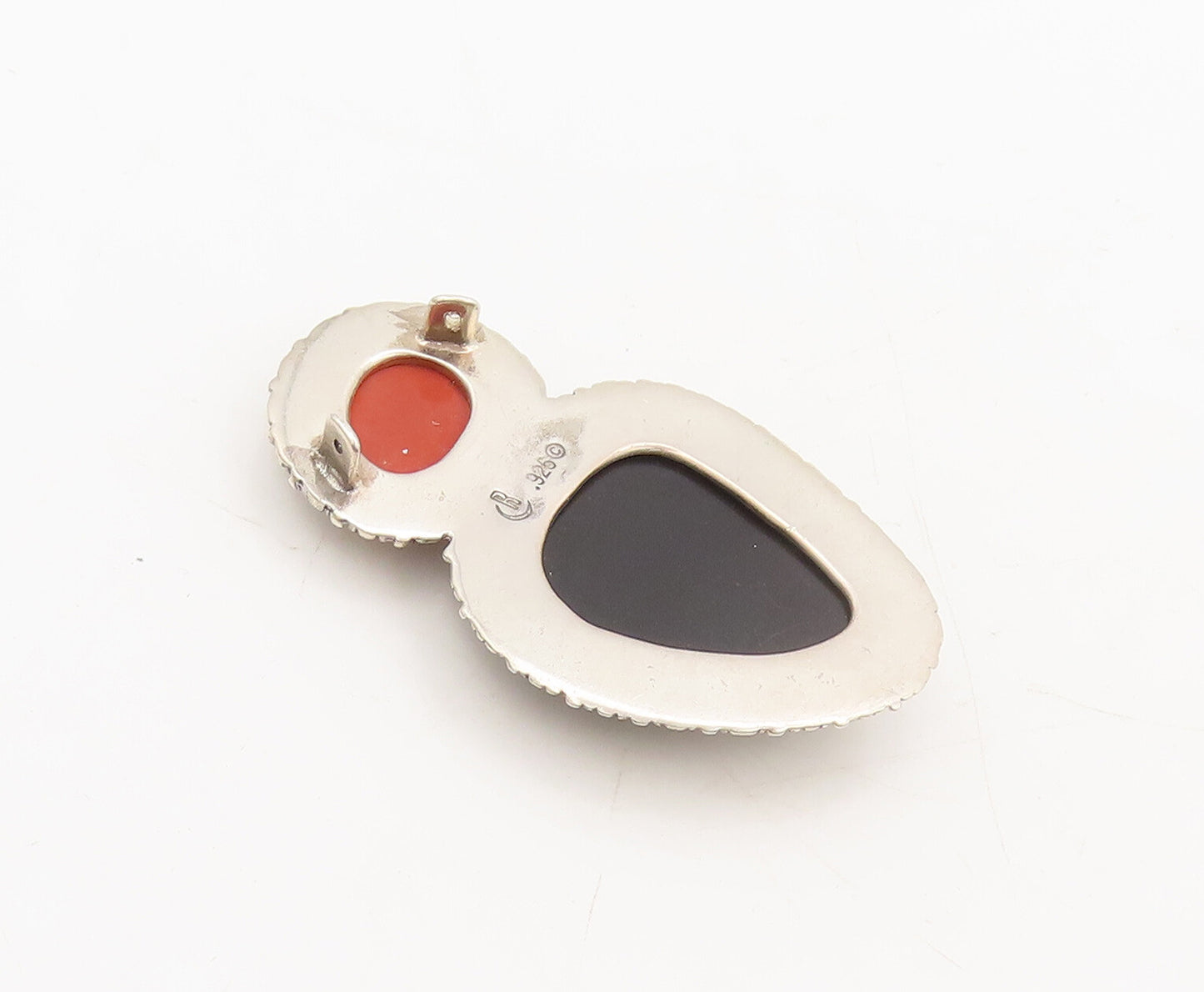 CAROLYN POLLACK 925 Sterling Silver  Vintage Two Tone Onyx Carved Clip  TR3667