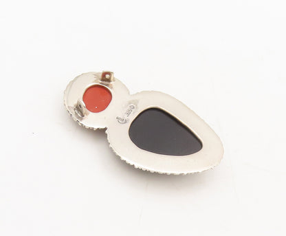 CAROLYN POLLACK 925 Sterling Silver  Vintage Two Tone Onyx Carved Clip  TR3667