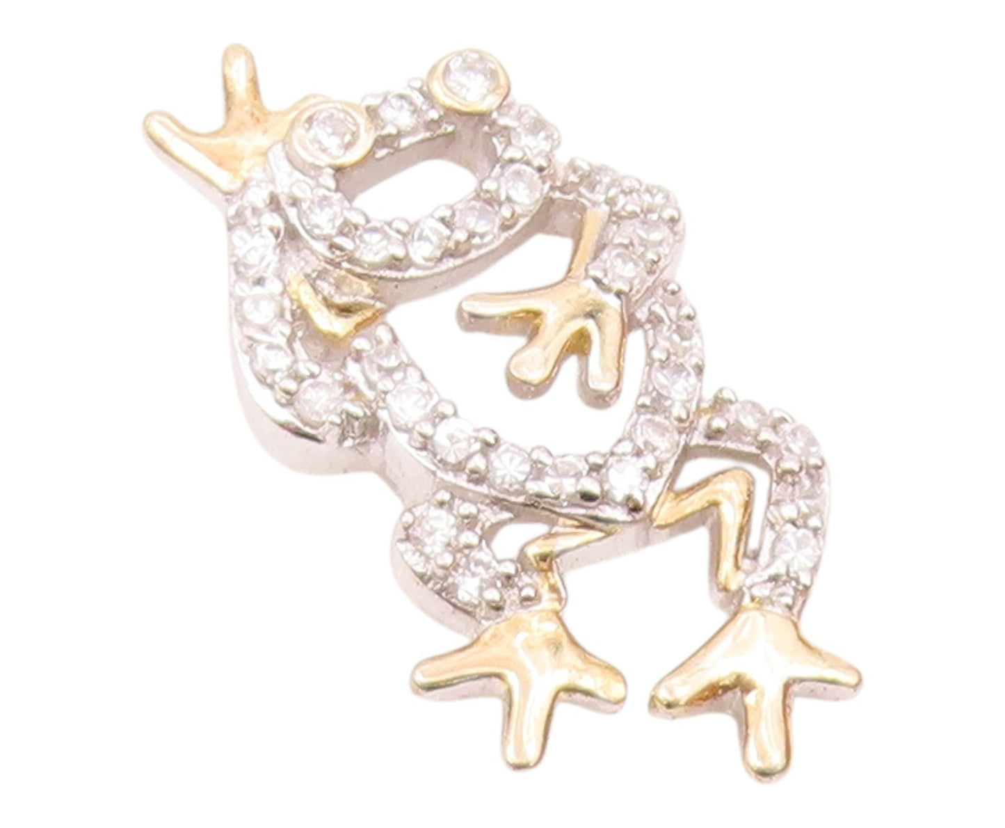 925 Sterling Silver  Vintage Cubic Zirconia Two Tone Frog Pendant  PT17543