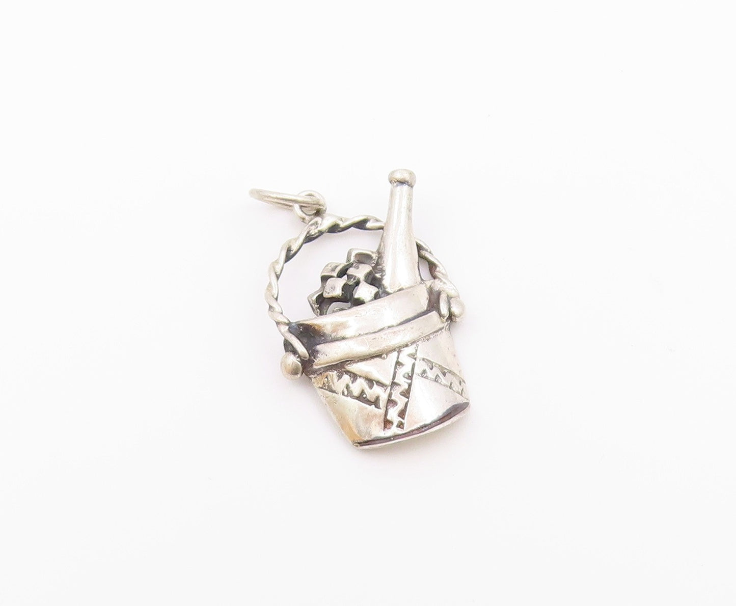 925 Sterling Silver  Vintage Champagne Bottle In Ice Bucket Pendant  PT20143