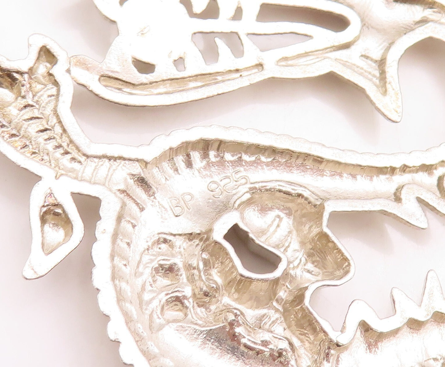 925 Sterling Silver Vintage Pendant Carved Large CZ Eyed Chinese Dragon  PT23812