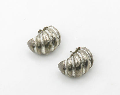 925 Sterling Silver  Vintage Shiny Fluted Curved Drop Earrings  EG8252