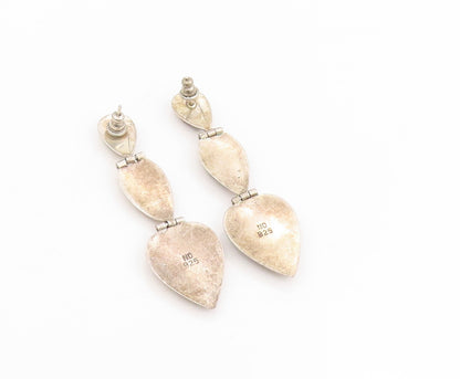 925 Sterling Silver Vintage Earrings Cabochon Black Onyx Teardrop Dangle EG13983