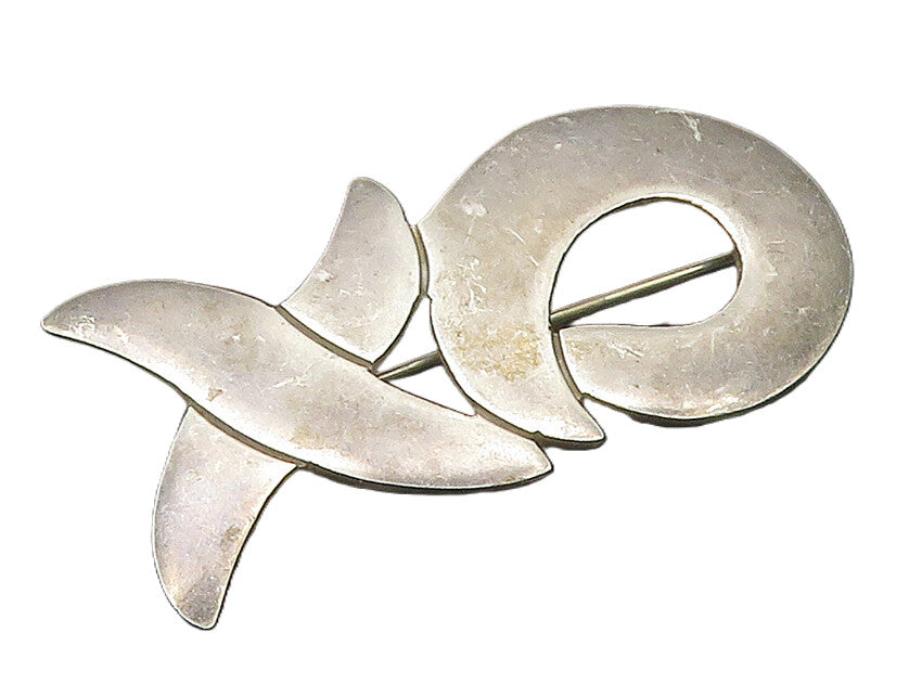 MEXICO 925 Sterling Silver  Vintage XO Hugs & Kisses Smooth Brooch Pin  BP6136