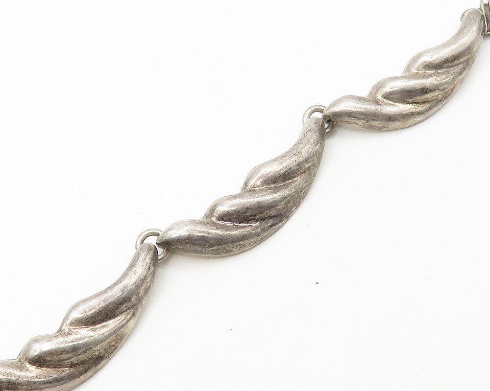MEXICO 925 Sterling Silver Vintage Large Black Gemstone Chain Necklace  NE2992