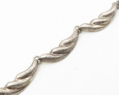 MEXICO 925 Sterling Silver Vintage Large Black Gemstone Chain Necklace  NE2992