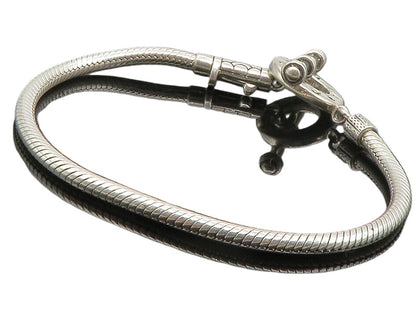 CHAM 925 Sterling Silver  Shiny Stamped Circle Snake Chain Bracelet  BT4702