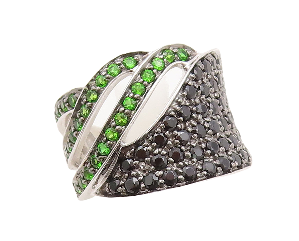 925 Sterling Silver Vintage Ring Designer Green CZ & Spinel Inlay  Sz 6 RG29563