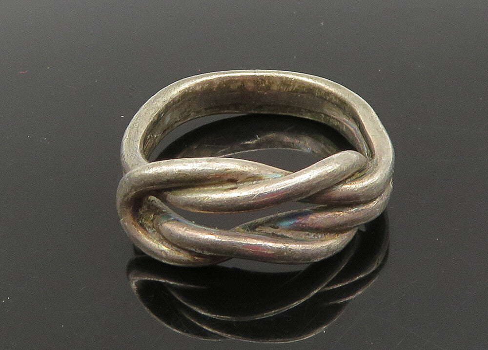 925 Sterling Silver  Vintage Dark Tone Knotted Band Ring Sz 7.5  RG22847