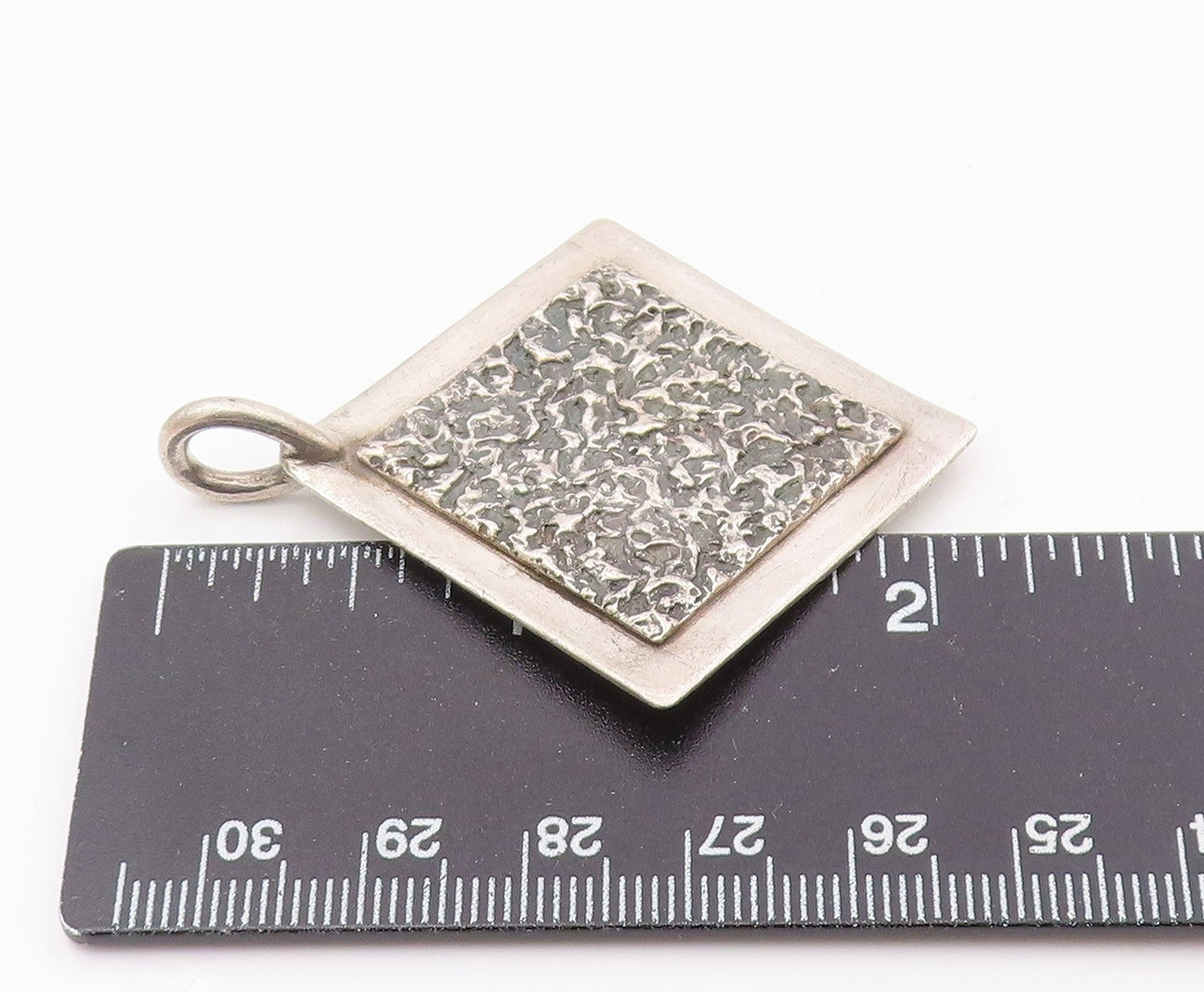 DESIGNER 925 Sterling Silver  Vintage Textured Square Shiny Pendant  PT18580