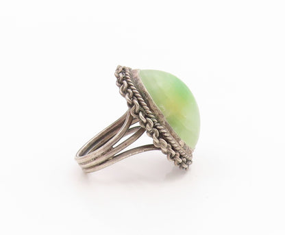 925 Sterling Silver Vintage Ring MEXICO Cabochon Jade Band  Sz 5.5  RG35857