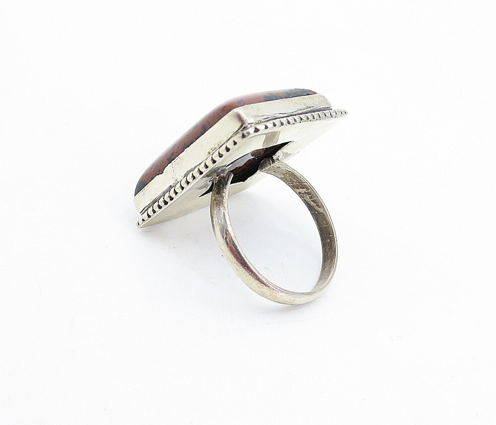 925 Sterling Silver  Vintage Jasper Square Shiny Cocktail Ring Sz 8  RG4074