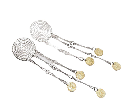 925 Sterling Silver Vintage Earrings MEXICO Solid Dart Board & Dangles EG12869