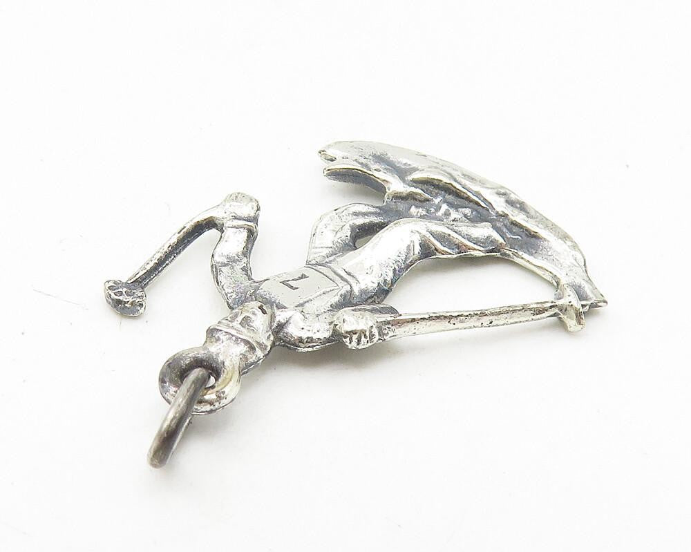 925 Sterling Silver  Vintage Shiny Petite Skiing Man Sports Pendant  PT8938