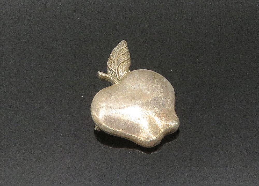 925 Sterling Silver  Vintage Dark Tone Smooth Apple Fruit Brooch Pin  BP8045