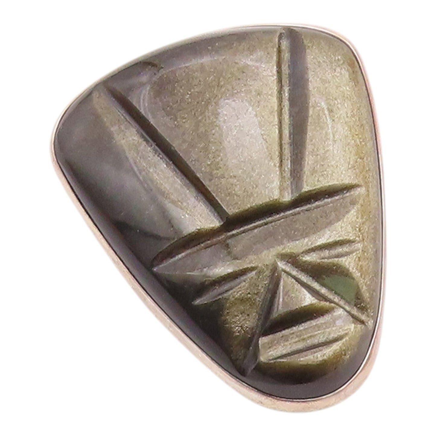 PEDRO CASTILLO 925 Silver  Vintage Obsidian Carved Face Brooch Pin  BP9380