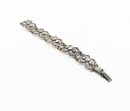 925 Sterling Silver  Vintage Dark Tone Swirl Bow Link Chain Bracelet  BT4046