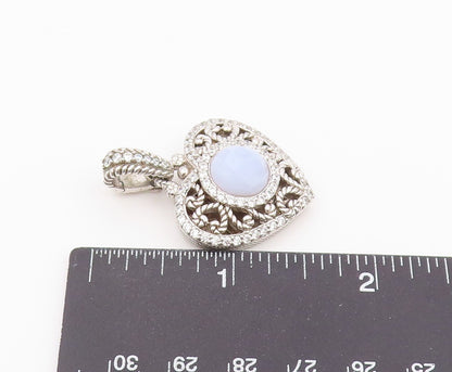 925 Sterling Silver Vintage Pendant JUDITH RIPKA Chalcedony Love Heart  PT26425