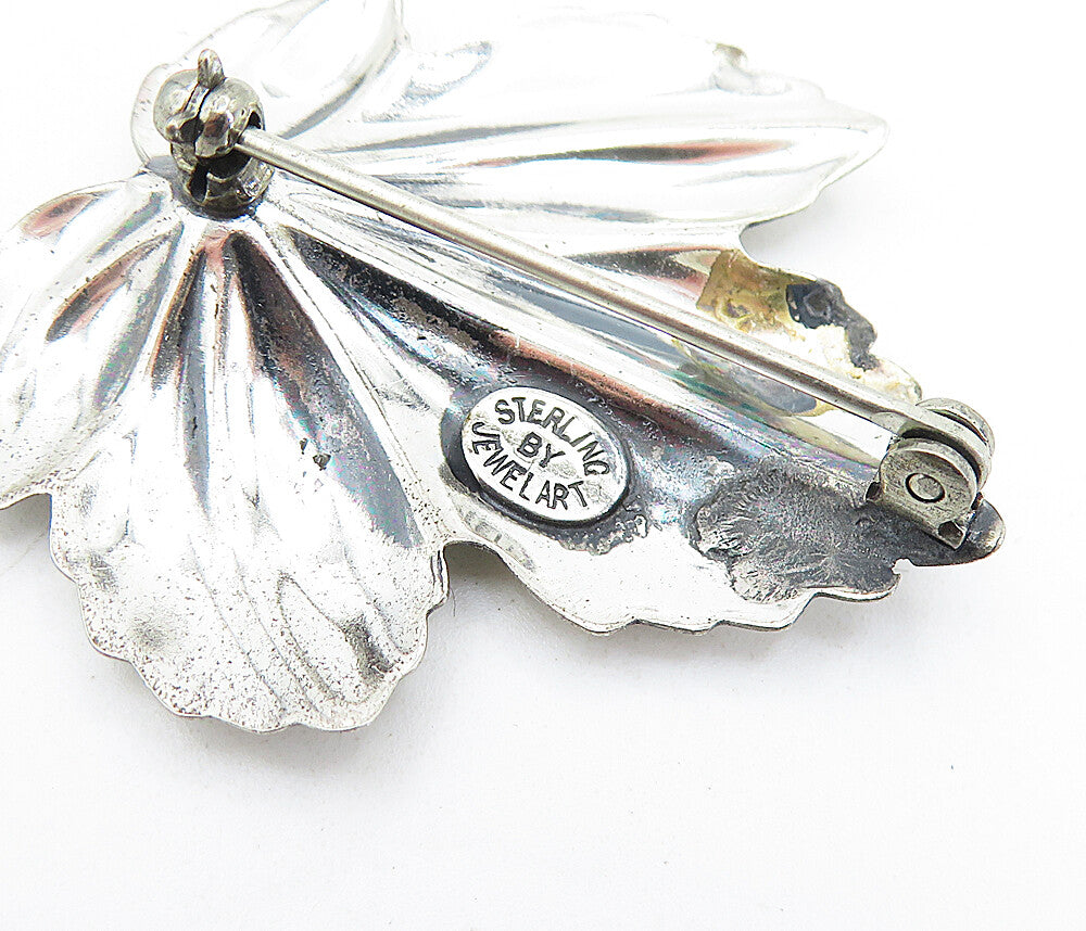 JEWEL ART 925 Sterling Silver  Vintage Autumn Leaf Motif Brooch Pin  BP2358