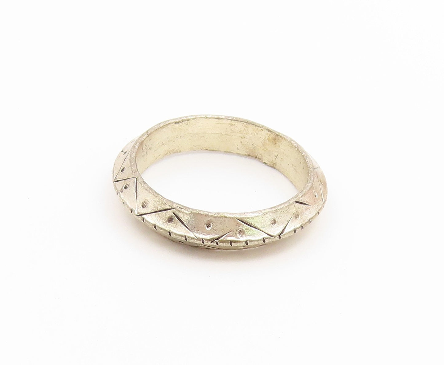 925 Sterling Silver Vintage Ring Etched Geometric Pattern Band  Sz 8.5  RG36900