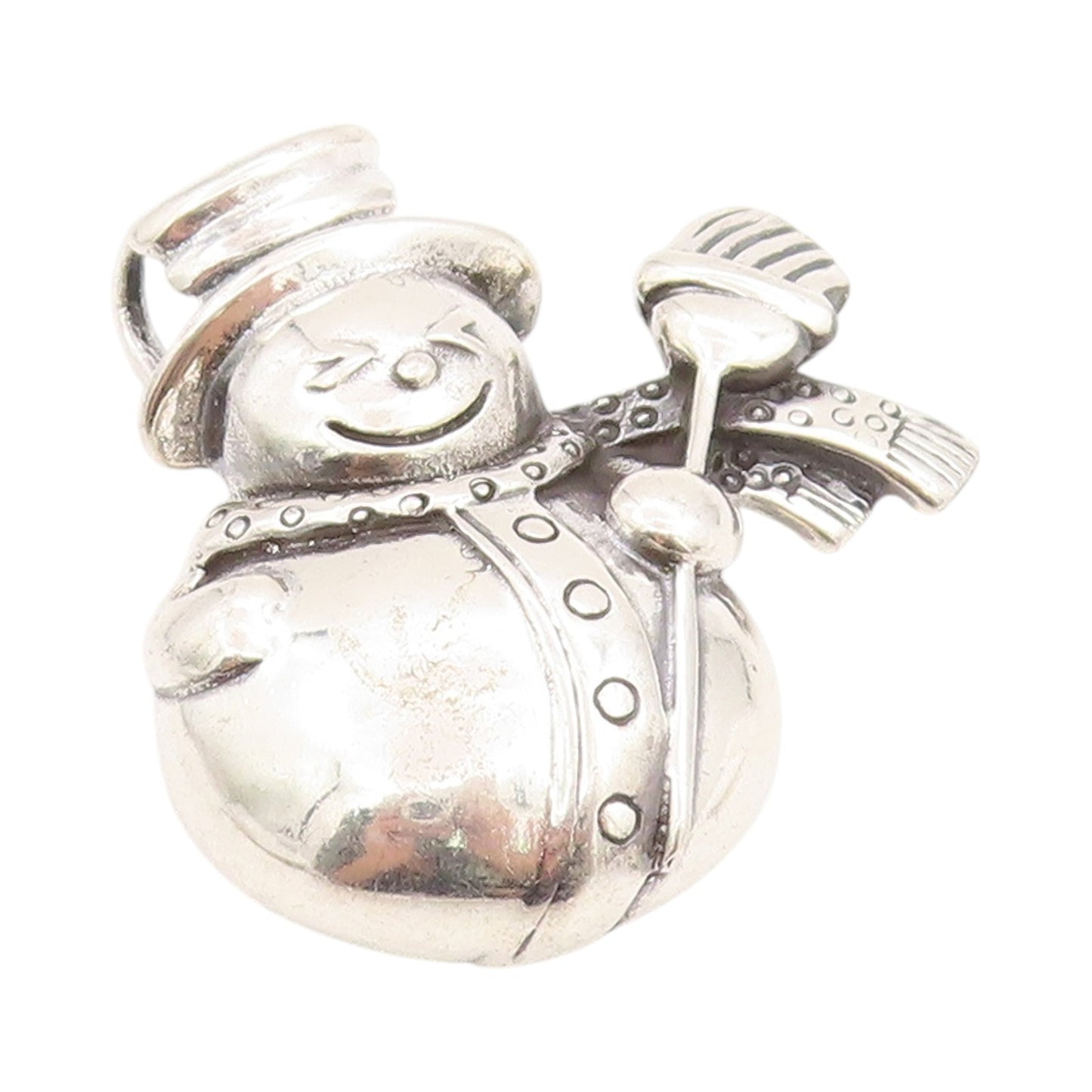 925 Sterling Silver Vintage Pendant Dark Tone Puffed Snowman   PT24439