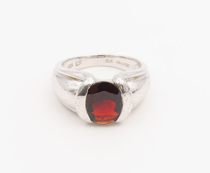 925 Sterling Silver Vintage Ring Faceted Garnet Statement Band  Sz 7  RG36883