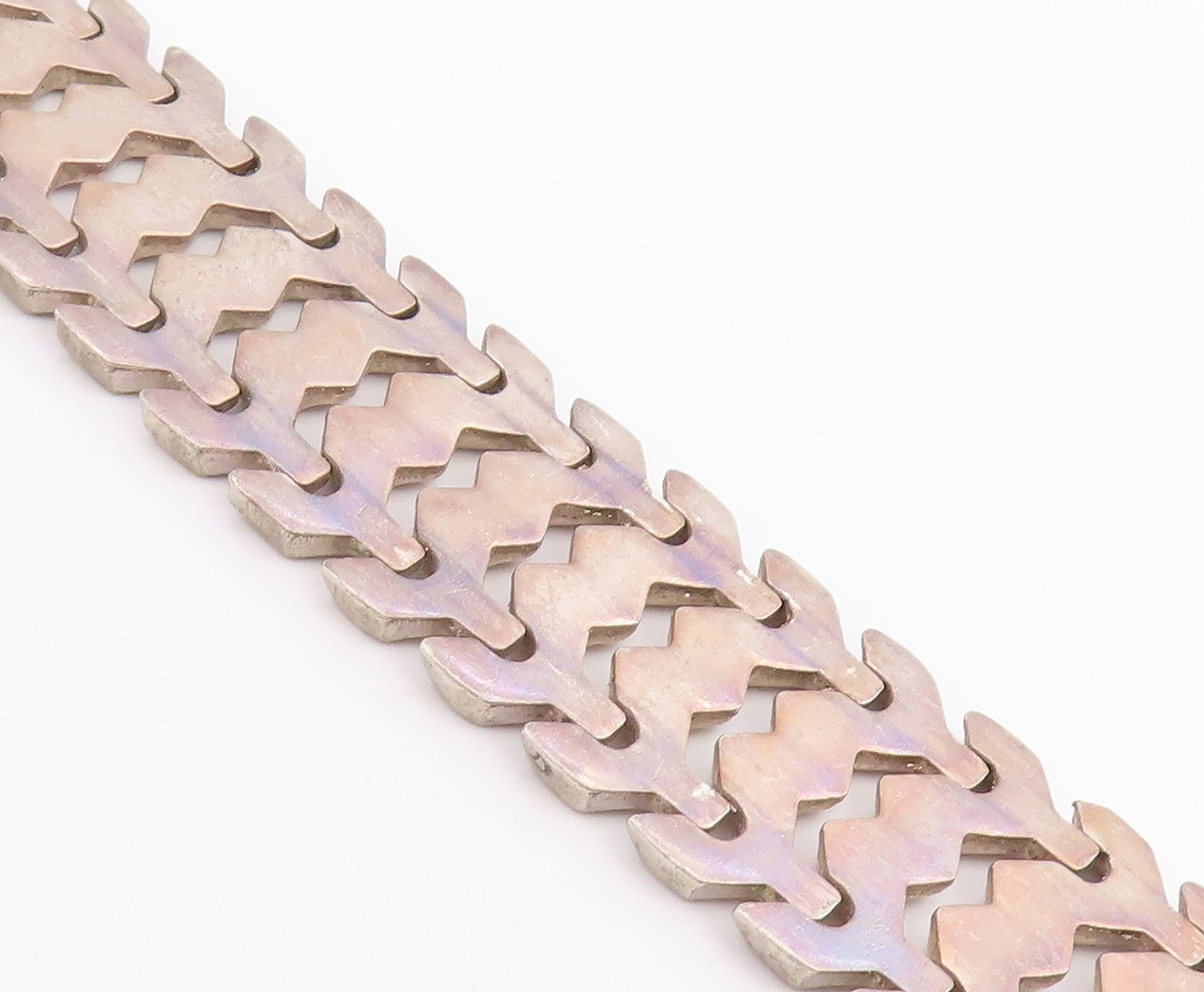 925 Sterling Silver Vintage Bracelet MILOR Geometric Multi Row Link  BT12215