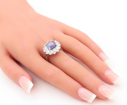 925 Sterling Silver Vintage Ring Square Cut Blue Halo White CZ  Sz 7  RG29546