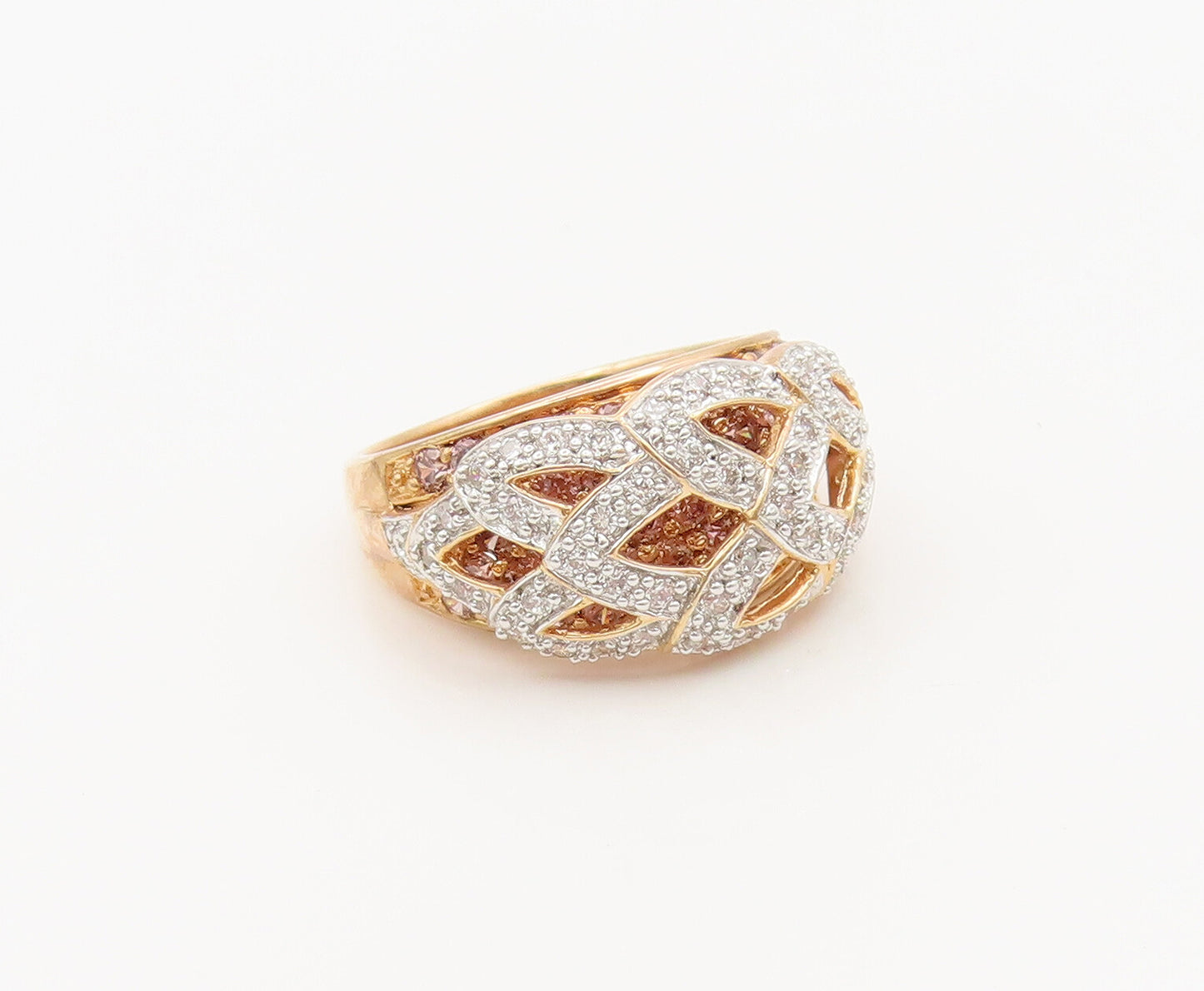 925 Sterling Silver  Vintage Double Layered Carved Inlay CZ Ring Sz 8  RG27393