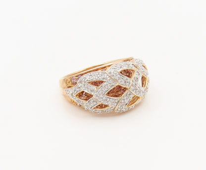 925 Sterling Silver  Vintage Double Layered Carved Inlay CZ Ring Sz 8  RG27393
