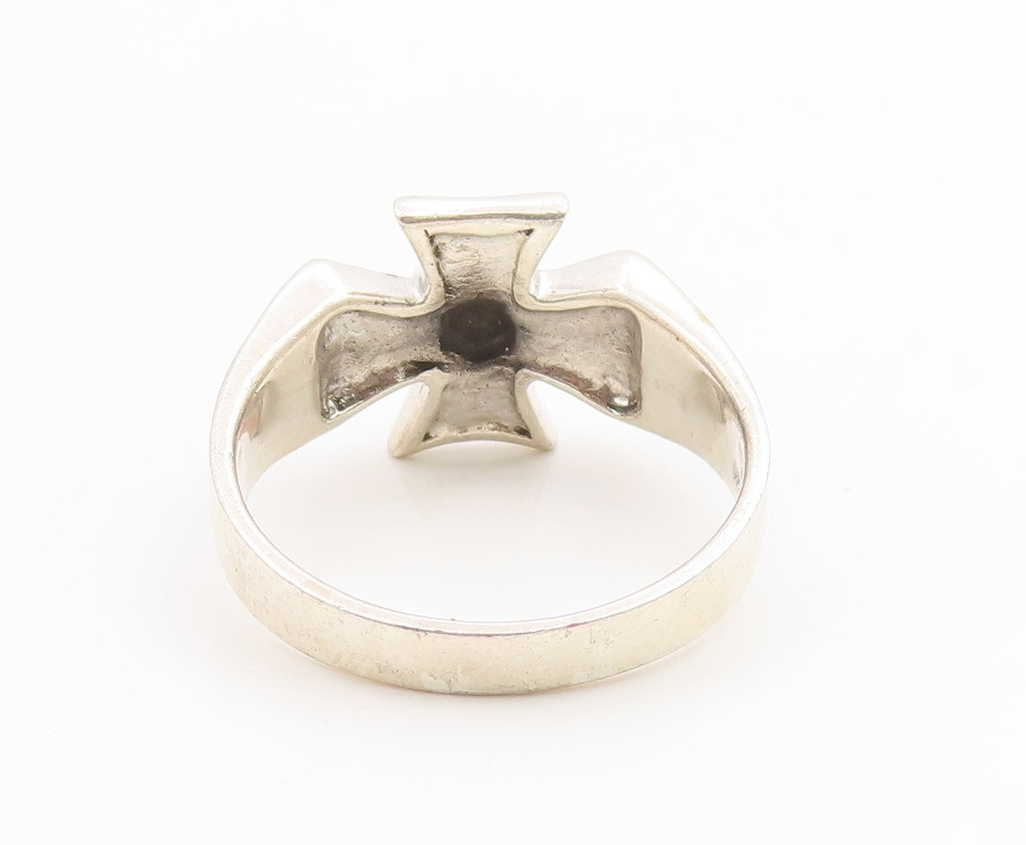 925 Sterling Silver Vintage Ring Gothic Skull Maltese Cross Band  Sz 15  RG35837