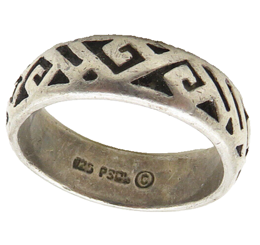 PETER STONE 925 Silver  Vintage Cutout Pattern Shiny Band Ring Sz 7.25 RG18441